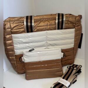 Think Royln Metro Tote & Pouch Bundle  gold colorblock version NWT